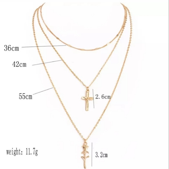 Layered gold cross & rose necklace - Picture 3 of 3